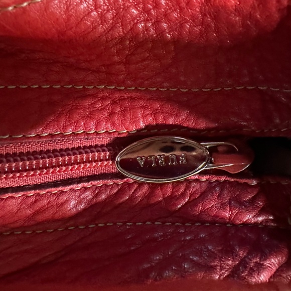 FURLA | Cherry Red Satchel w/Popping White on Black Polka Dot Interior - Picture 14 of 16